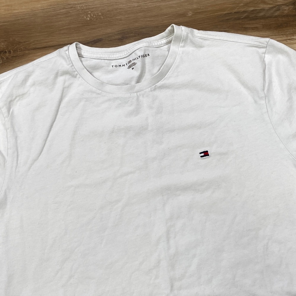 Tommy Hilfiger T-Shirt Mens Medium Classic Cotton Blend Logo White Casual Tee